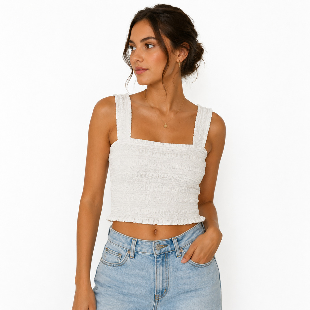 Madewell Poplin Smocked Tank Womens Size Small White 100% Cotton Cropped NWT
